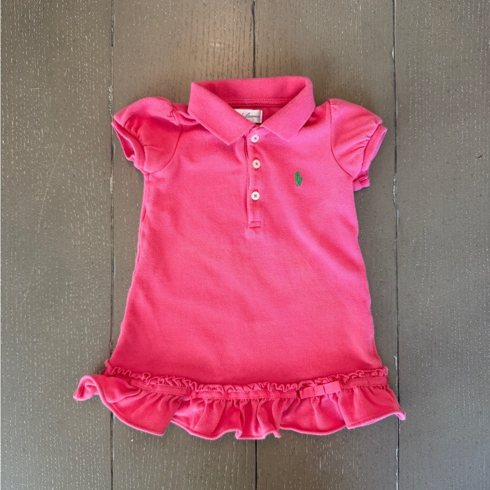 Polo Ralph Lauren Infant Girls’ Short-Sleeve Pink Ruffle Polo Dress • Size 9M